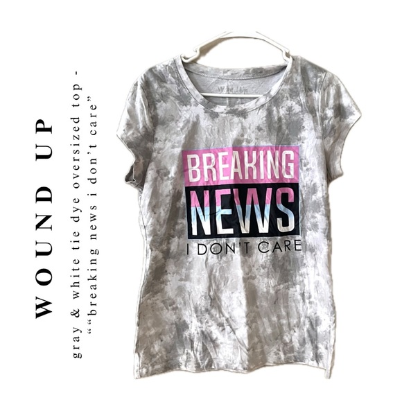 (kids girls) breaking news i don’t care gray & white tie dye tshirt - Picture 1 of 8